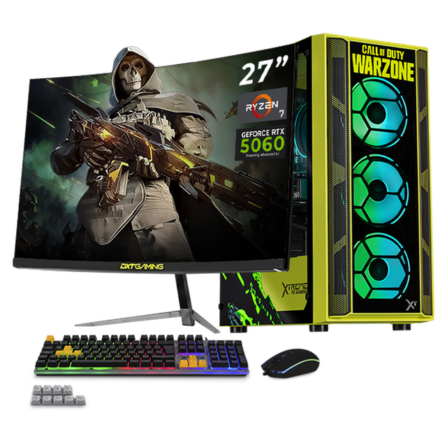 PC Gamer Completa Xtreme PC Gaming NVIDIA GeForce RTX 5060 Ryzen 7 5700 16GB SSD 1TB Monitor Curvo 27 180Hz WIFI Ghost Edition gaming 1080p, estudios y multitarea
