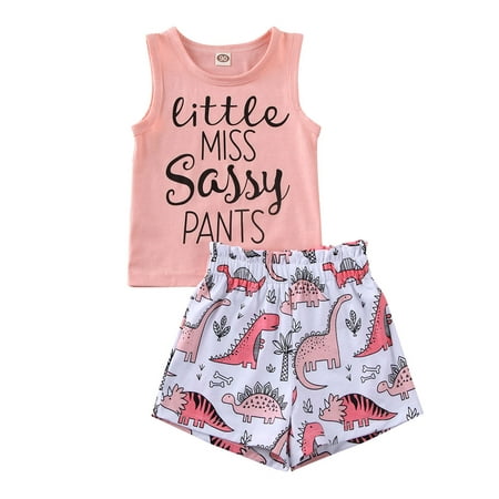 

Toddler Baby Girls Outfits Infant Sleeveless Slim Fit Top + Elastic Waist Printing Short Pants