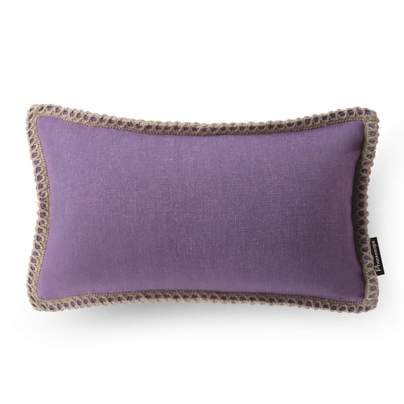 Phantoscope Linen Trimmed Farmhouse Decorative Throw Pillow with Insert, Purple, 12 x 20 in, 1 Pack