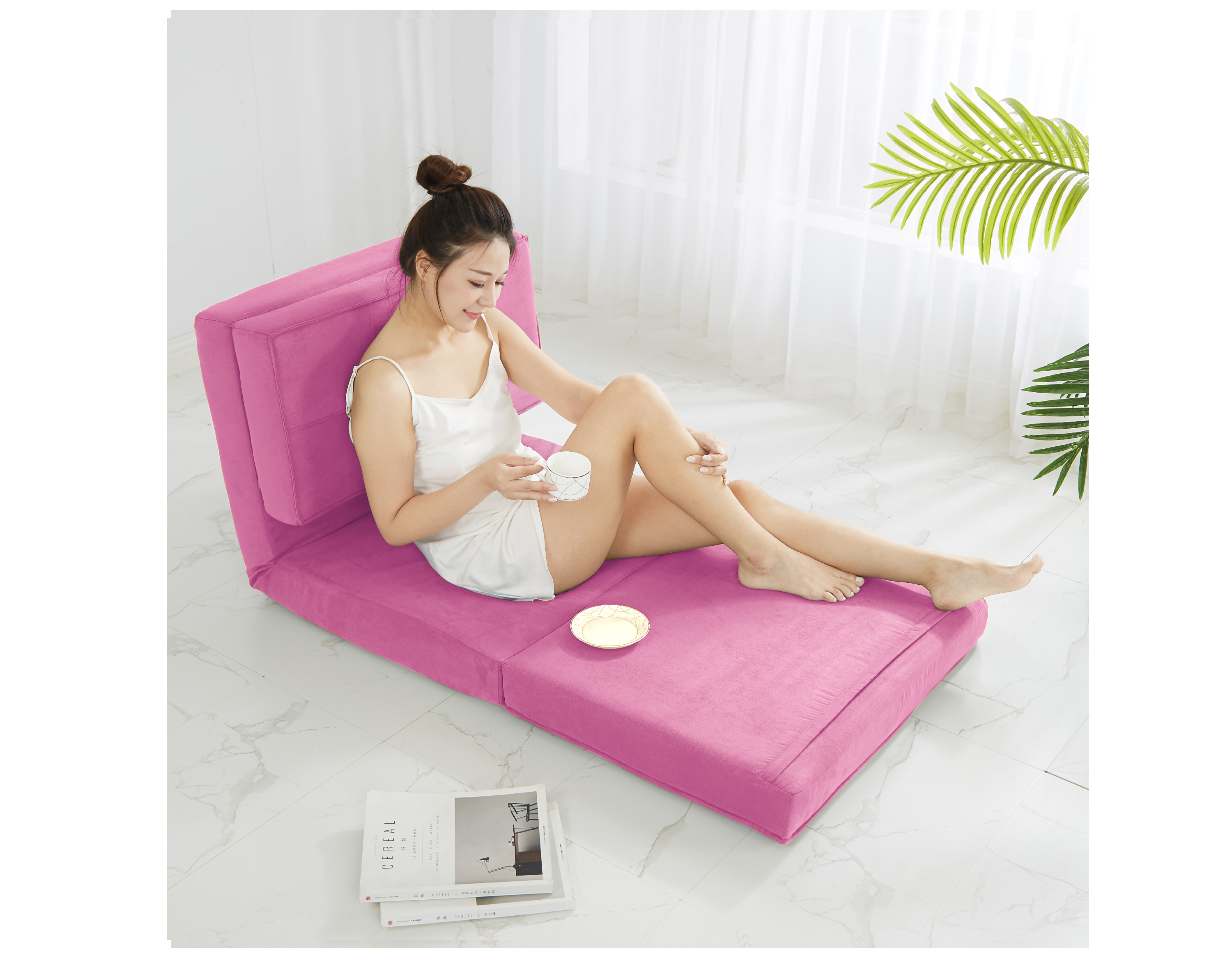 Your Zone Ultra Soft Suede 3 Position Convertible Flip Lounge Chair, Racy Pink - image 2 of 7