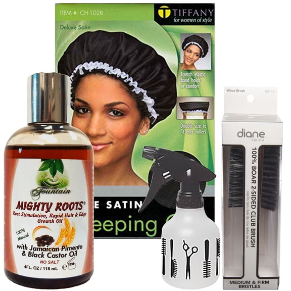 Fountain Mighty Roots - Stimulate Hair Follicles - Slow Hair Growth Remedy - Boar Brush - Satin Cap - Spray Bottle