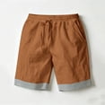 thumbnail image 3 of Yievot Cotton Linen Shorts for Men Striped Cuffed Hem Drawstring Elastic Waist Loose Fit Summer Vacation Shorts, 3 of 7
