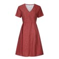 thumbnail image 4 of EQWLJWE Robes d'Été pour Femmes 2022 Mode Robe d'Été Décontractée Col en V Imprimé Floral Manches Courtes Robe Ample Invité de Mariage pour Femmes, 4 of 7
