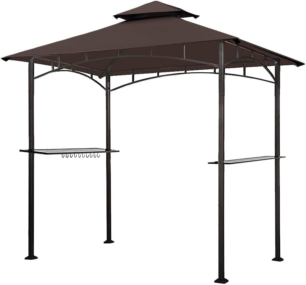 Eurmax 5x8 Grill Gazebo Double Tier Outdoor BBQ Canopy Gazebo(Brown