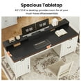 thumbnail image 5 of Executive Desk, 63" Farmhouse Desk with Storage, Home Office Desk with Drawers and Cabinet, Wood Desk with Monitor Stand, Rustic Writing Desk Study Table Elegant Computer Desk with File Drawer, White, 5 of 10