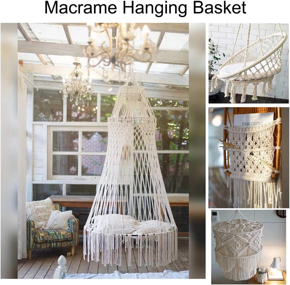 218 Yards Natural Cotton Macrame Cord 3mm Twisted Soft Knitting Rope for Handmade Crafts Decoration Wall Hanging Plant Hanger Crocheting Bohemia Dream Catcher Floral White
