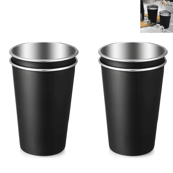 Stainless Steel Pint Cups,10oz/300ml Water Tumbler, Stackable Metal Drinking Glasses, Stackable,Durable,Black,4 Pack