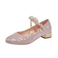 thumbnail image 2 of Fozruso Girls Dance Shoes Gold Silver Sequins Princess Shoes Closed Toe Low Heel Fine Glitter Shoes Wedding Party,Sizes 13.5 Big Kid 8-9 Years(Pink), 2 of 7