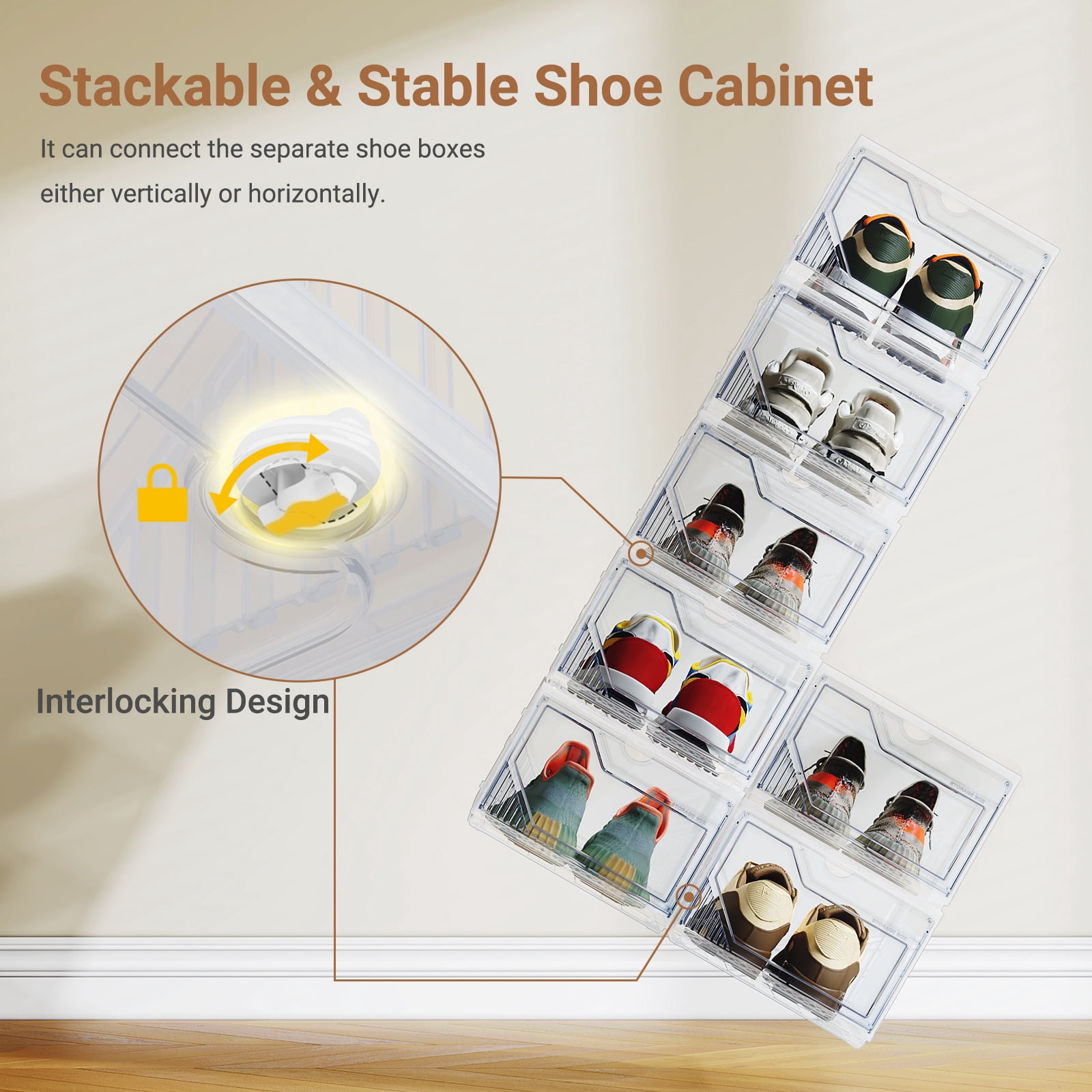 XX-Large Shoe Sneaker Storage Boxes for Size 14, Stackable & Thicken Clear Plastic Shoe Organizers 1Pack for Entryway Closet Under Bed, Shoe Storage Cabinets Container Display Case w/ Magnetic Door