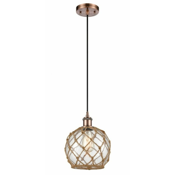 516-1P-AC-G122-8RB-LED-Innovations Lighting-Farmhouse Rope-3.5W 1 LED Mini Pendant in Industrial Style-8 Inches Wide by 10 Inches High Antique