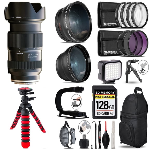 Tamron 28-75mm f/2.8 Di III VXD G2 Lens (Sony E)  LED Light   Tripod - 128GB Accessory Bundle