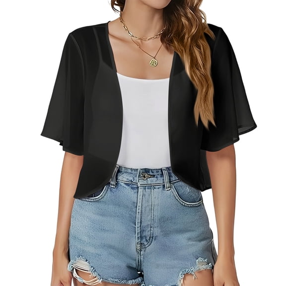 Dwellite Women's Chiffon Bolero Dress Cover Up Summer Shrug Dressy Cardigan Beach Outfits Black XL