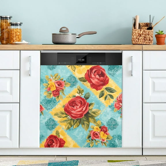 WOBOGO Vintage Rose Quilt Chart Magnetic Dishwasher Sticker Personalized DIY Beautiful and Practical Home Kitchen Decorations 23×16in