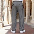 thumbnail image 5 of Domuza Men's Casual Linen Pants Summer Beach Trousers Loose Fit Straight-Legs Elastic Drawstring Waist Yoga Trousers Dark Gray M, 5 of 5