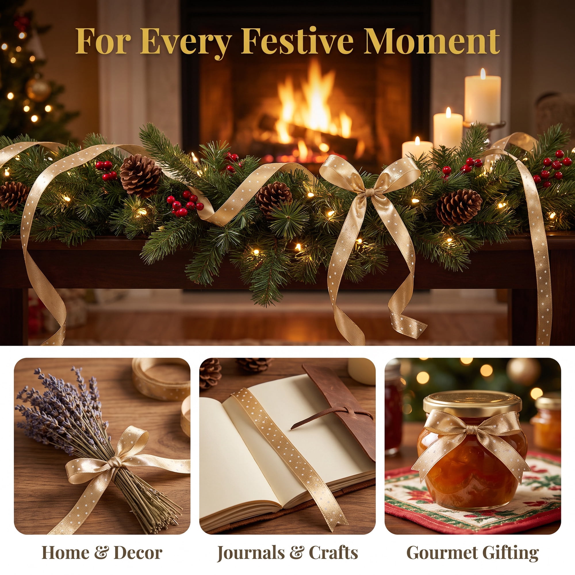 Unique Bargains Elegant Star Pattern Fabric Ribbon for Creative Presentations Star Pattern