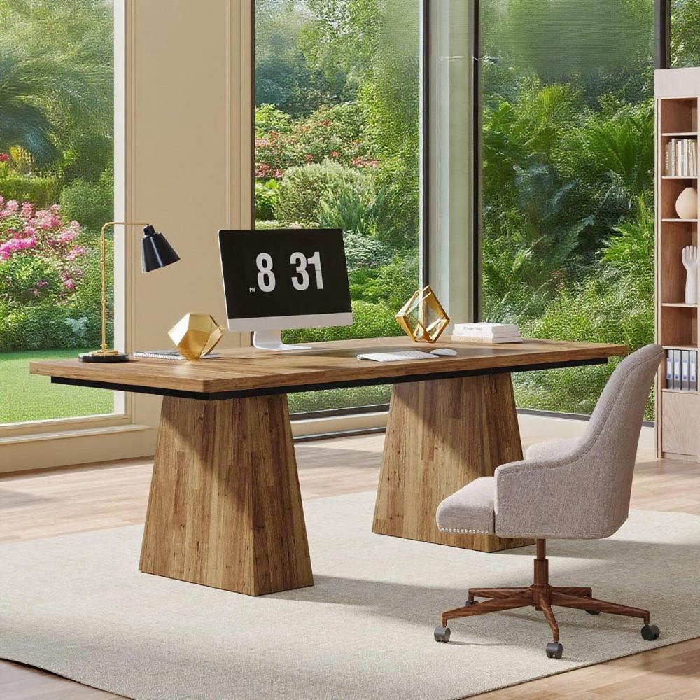 63 Inch Modern Executive Desk Double Pedestal Office Desk Black Computer Desk Home Office Desk with Thick Desktop 250 lb Capacity Writing Table Workstation for Gaming Conference Room Craft Table
