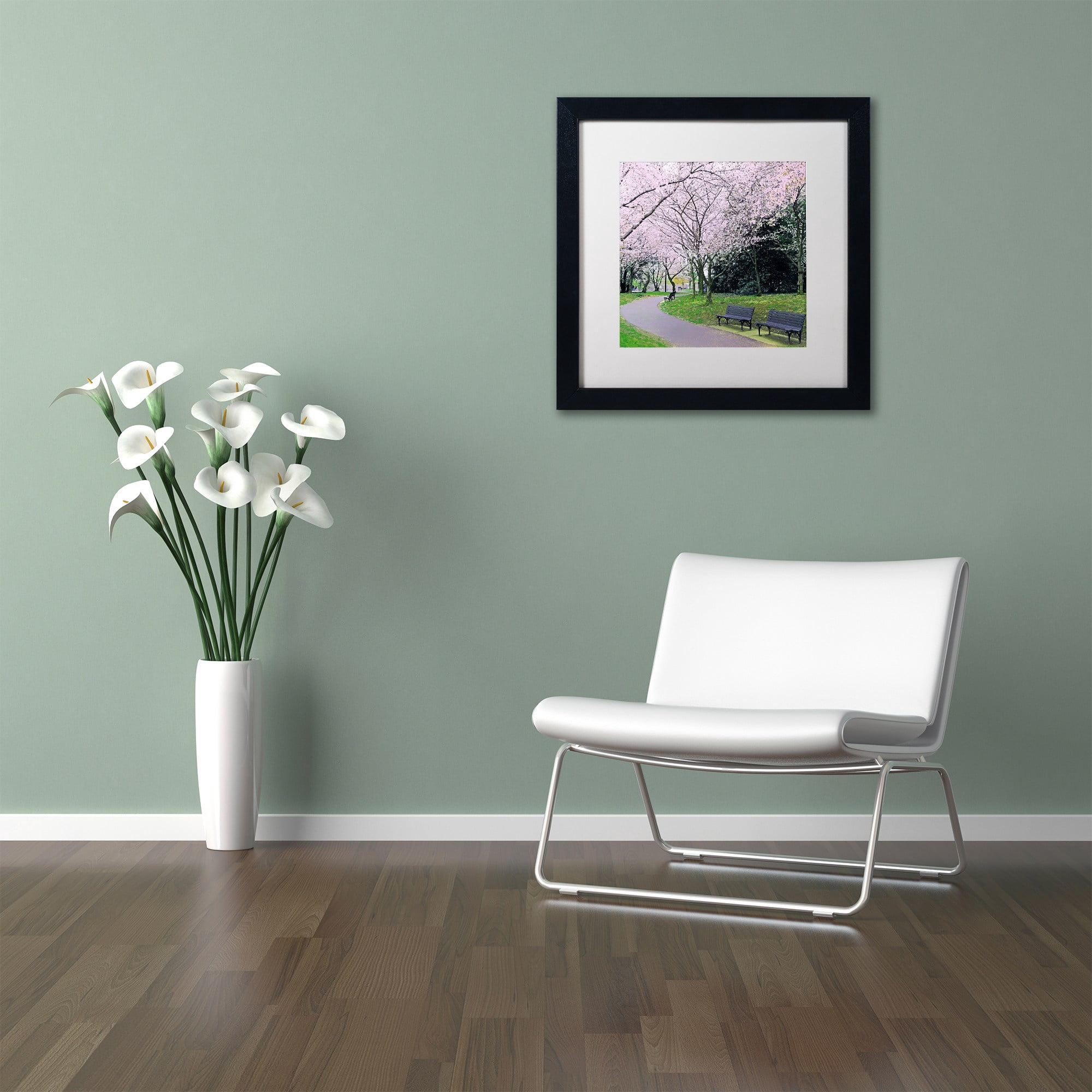 Trademark Fine Art "Spring Path" Canvas Art by CATeyes, White Matte, Black Frame