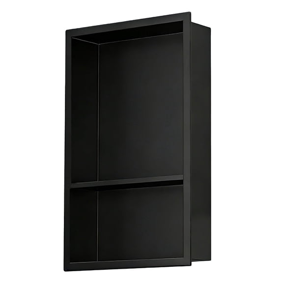 Autopartsfreer Recessed Wall Niche Cabinet 18" x 12", Matte Black Stainless Steel, No Tile Needed, with 1 Centered Shelf, Shower Niche Storage