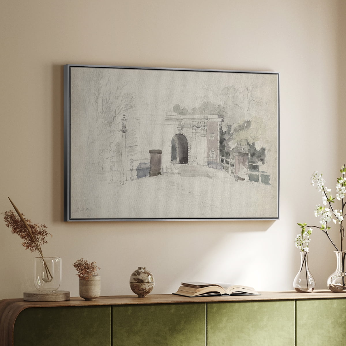 Vintage Sketch-XXXI By Wexford Home Framed in Silver Wood Gallery Wrapped Canvas 25 in. x 37 in.