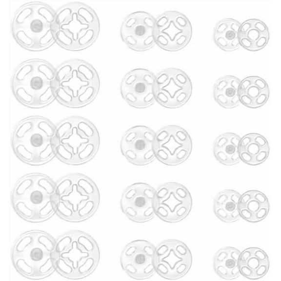 Plastic Sew-on Snap Buttons, 36 Sets 3 Sizes Invisible Sew on Press Buttons Kit Round Clear Snap Fasteners Button for Shirts Sewing Clothing DIY Craft(7.5mm 10mm 12.5mm)$$Art & Craft