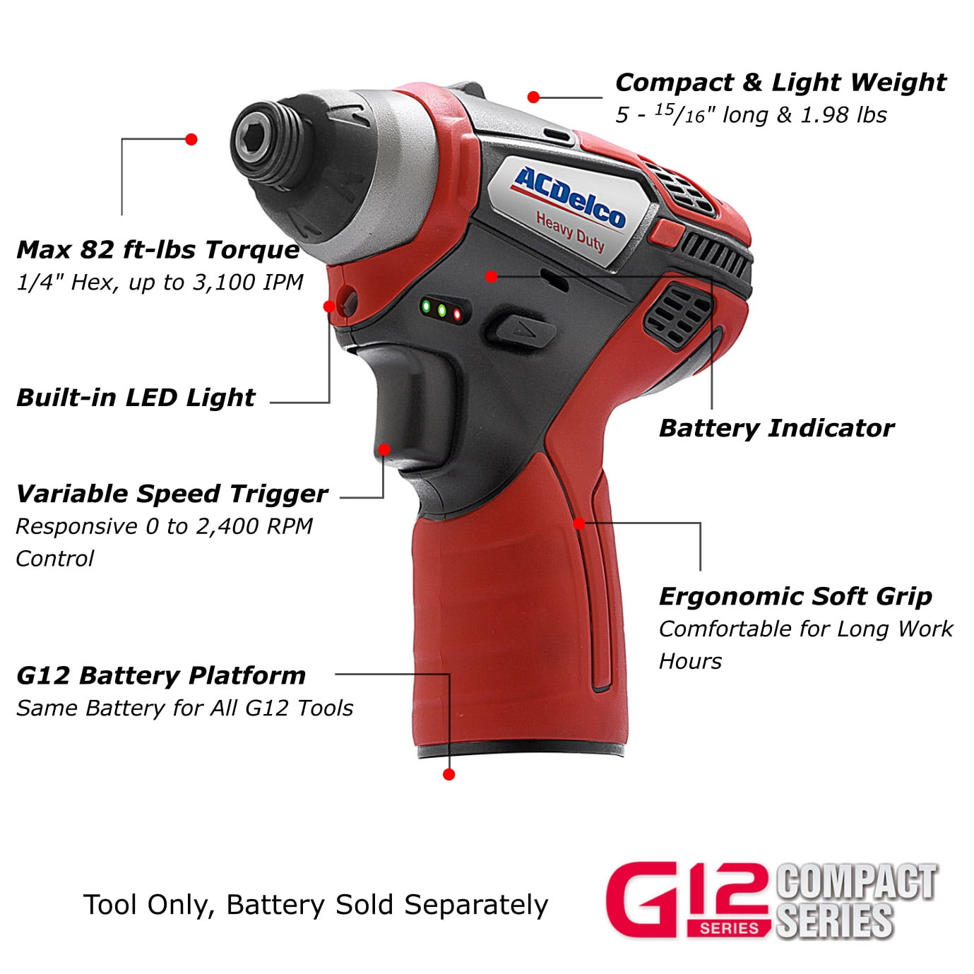 ACDelco G12 series Lith 12V Imp Driver (Bare Tool)