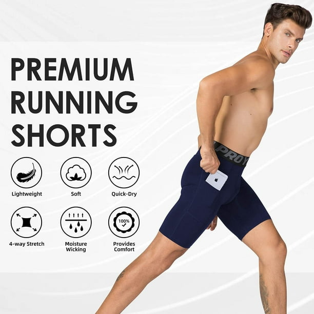 Compression Shorts for Men with Pockets, Athletic Running Shorts Sports  Mens Underwear Spandex Shorts Workout Yoga 