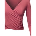 thumbnail image 4 of A2Y Women's Long Sleeve Deep V Neck Cross Wrap Crop Top T Shirts Ginger M, 4 of 6
