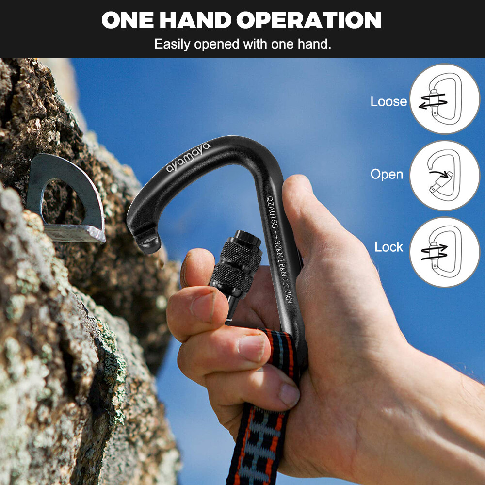 ASTRAEA 3Pack Screwgate Locking Carabiner D Shape Hook, 30KN Aluminum Alloy Outdoor Sport Tools for Climbing Caving, Black