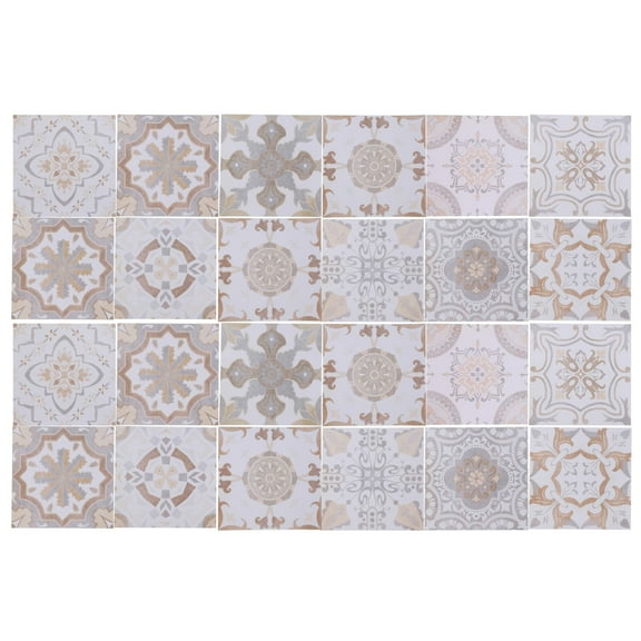 Unique Bargains 24 Pcs Tile Stickers Wall Tile Stickers Tile Stickers for Kitchen Cupboard 3.94"x3.94" Gray Brown