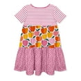thumbnail image 3 of Millie Loves Lily Girls Violet Happy Apple Printed Tiered Short Sleeve Dress Size (3T-12), 3 of 4