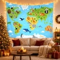 thumbnail image 3 of Educational World with Populated Animals Representing, Adventurous Vintage for Nautical Decor Lovers, Wall Decor, Graduation Gift, Tapestry Wall Hanging for Dorm and Living Room, 3 of 7