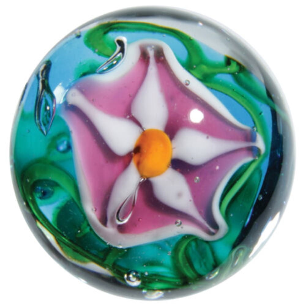 22mm MIDNIGHT GARDEN Orange Flower Handmade Contemporary art glass Marble 7/8" 
