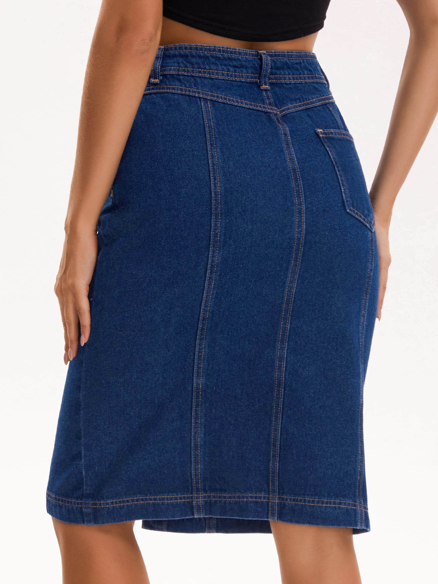 DARING DIVA Women's Denim Pockets Knee Length Jean Skirts XX-Large Deep Blue