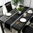 thumbnail image 5 of Black Geometric Table Runner Cotton Linen 108 Inch Holiday Dresser Scarves, Country Farm Traditional Chinese Tile Tablerunner for Kitchen Coffee Dining Bedroom Dinner Scarf Décor 13''x108'', 5 of 9