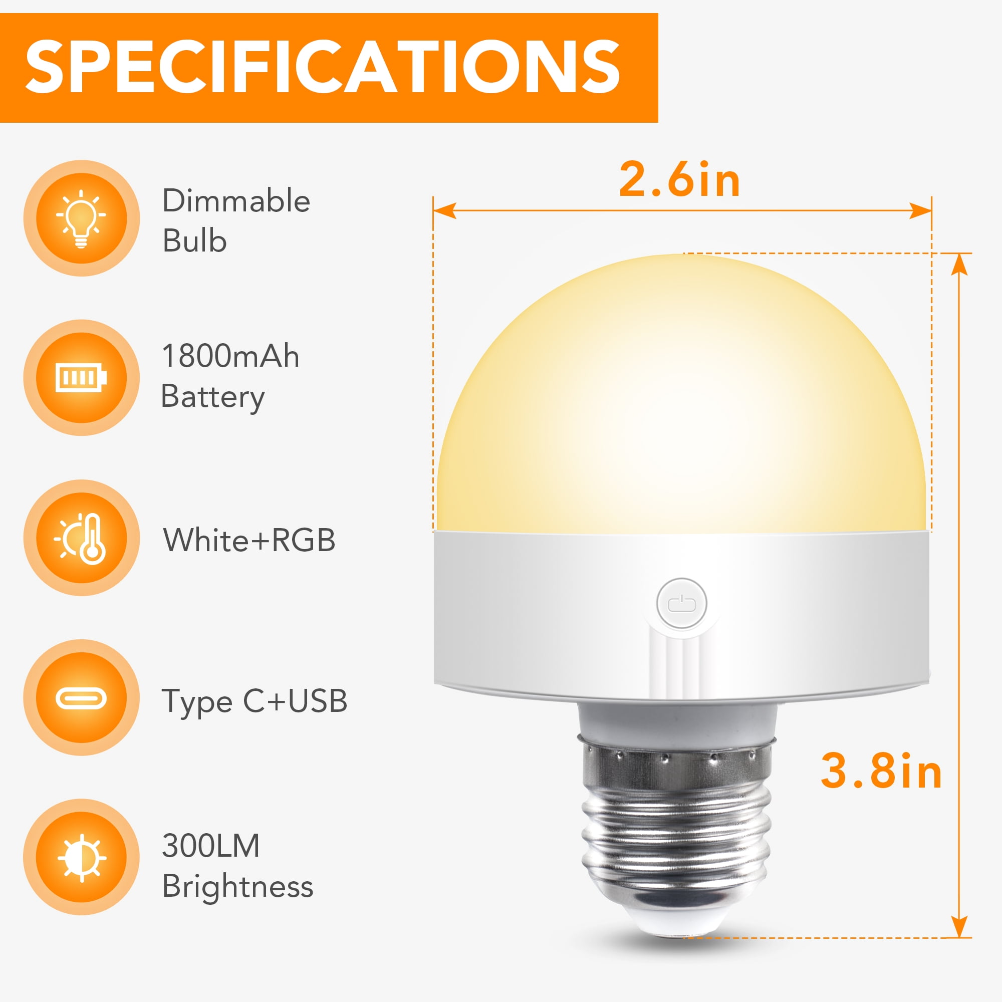 VOLIVO Rechargeable Light Bulb with Remote,Backup Bulb for Sconces and Lamps,Magnetic Bulbs for Non-Hardwired Fixture,E26,3 Color Temperatures + RGB Colors,Dimmable, 4 Pack