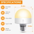 thumbnail image 6 of DAYBETTER Rechargeable Light Bulb with Remote,Backup Bulb for Sconces and Lamps,Magnetic Bulbs for Non-Hardwired Fixture,E26,3 Color Temperatures + RGB Colors, Dimmable, 2 Pack, 6 of 6