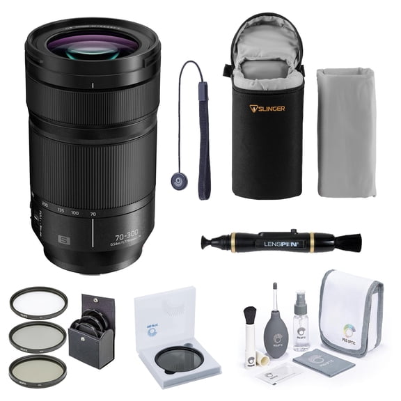 Panasonic LUMIX S 70-300mm f/4.5-5.6 Lens for L Mount, Bundle with ProOptic 77mm Filter Kit, Lens Pouch, Lens Cleaner, Cleaning Kit, Lens Cap Tether