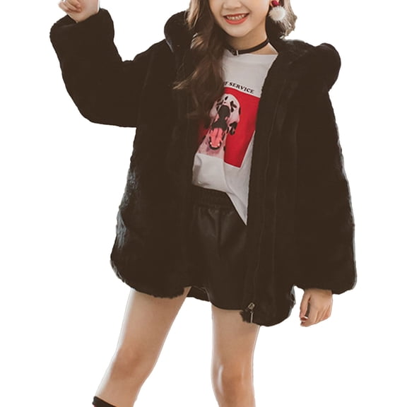 Yeahdor Kids Girls Casual Warm Coat Thicken Faux Fur Hooded Winter Jacket Outerwear