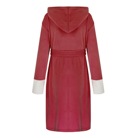 

Womens Hooded Fleece Robe Soft Plush Winter Warm Bathrobe for Womens Fluffy Cute Long Ladies Sleepwear House Coat