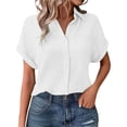 thumbnail image 3 of Blouses for Women Womens Tops Pleated Double Layer Chiffon Style Short Sleeve Relaxed Fit Everyday Office Daily Outfit Shirt, 3 of 6