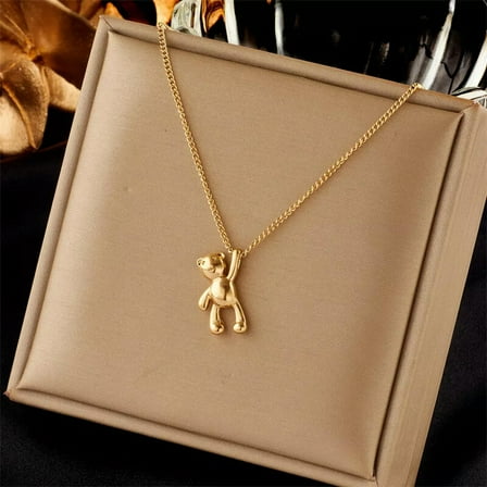 GKNET Fashion Women 18K Gold Plated Stainless Steel Cute Bear Pendant Necklace