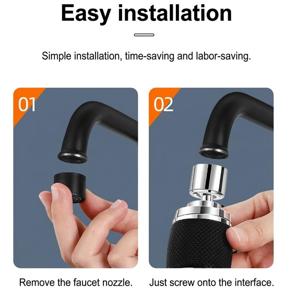 Splash Proof Booster Swivel Kitchen Filter Tap, 360° Degree Faucet Aerator with 3 Water Flow Modes, Universal Adapter Included, Easy Installation, Suitable