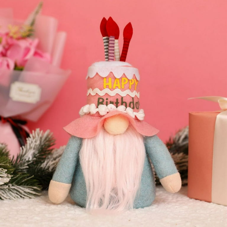 Happy Birthday Faceless Gnomes Doll with Cake, Plush Tomte Birthday Gifts  Handmade Scandinavian Party Hat Home Ornaments 