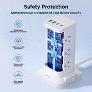Aioneus Power Strip Tower Surge Protector with 12 Outlets & 4 USB Ports, 6ft Cord, White