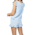 thumbnail image 3 of Arvbitana Women's Summer Solid Color Pajama Sets Ruffled Fly Sleeve V-Neck T-shirt Tops and Stretch Waist Shorts 2Pcs Casual Sleepwear Outfits, 3 of 4