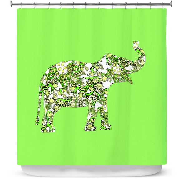 Shower Curtains 70" x 84" from DiaNoche Designs by Susie Kunzelman - Elephant II Ribbons Green
