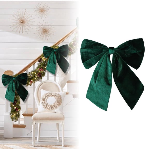 BinKFF Christmas Velvet Bows 13.4 Inch Rustic Wreath Gift Bows Vintage Xmas Velvet Ribbon Bow Ornaments for Christmas Farmhouse Tree Garland DIY Craft Wrapping Decorative