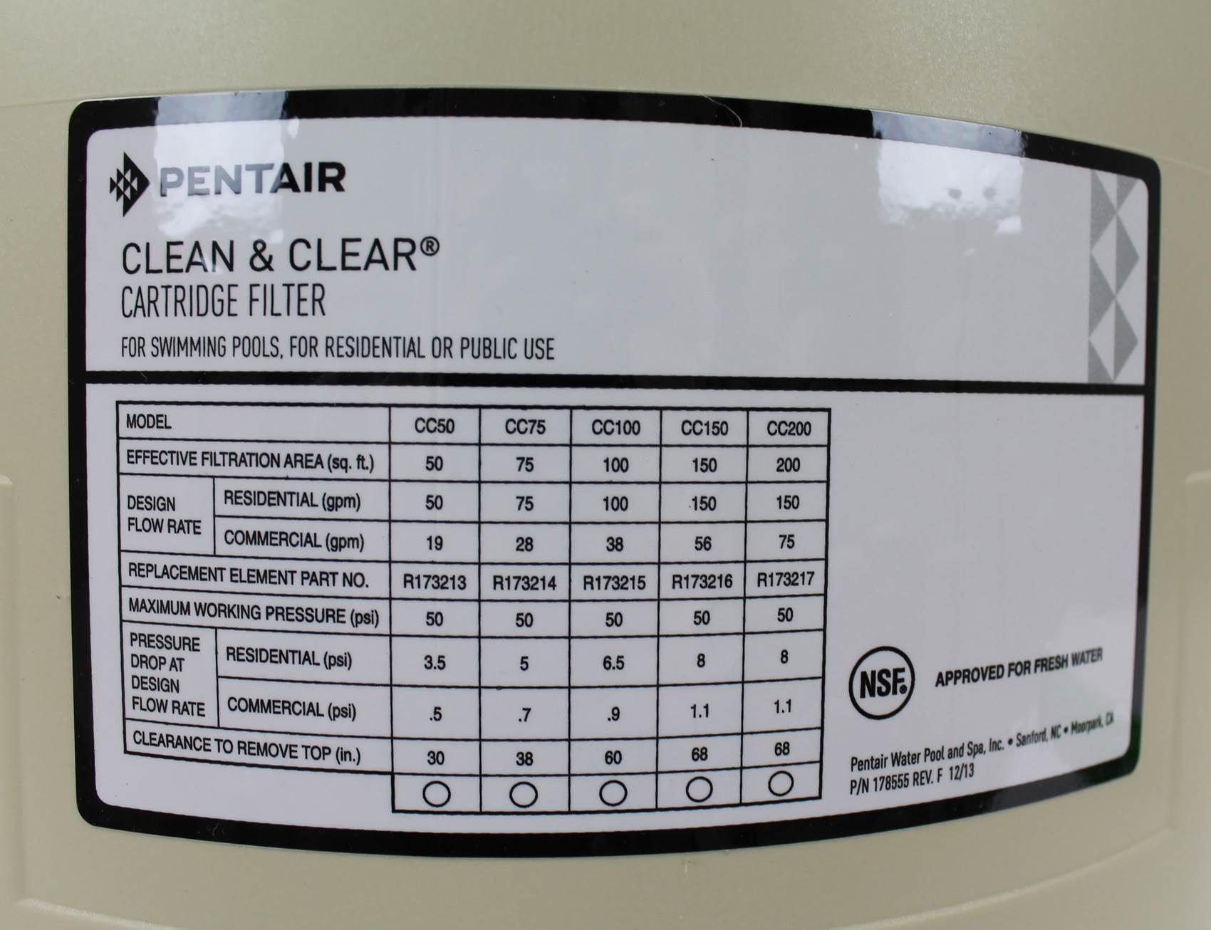 178561 Lid Assembly For Pentair Clean & Clear And Predator Pool & Spa Filters