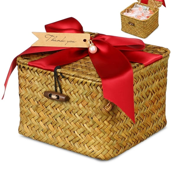 Basket Woven Seagrass Wicker Shelf Baskets Kitchen Counter Organizer Favor Boxes for Wedding Decorative Storage Weeding Flower