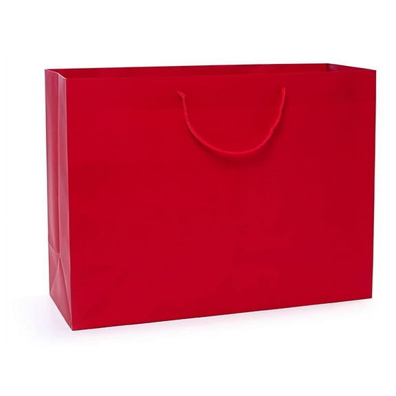 Pack Of 100, Solid Red Matte Vogue Gift Bags 16 X 6 X 12" w/Cardboard Bottom Inserts & Coordinating Cord Handles